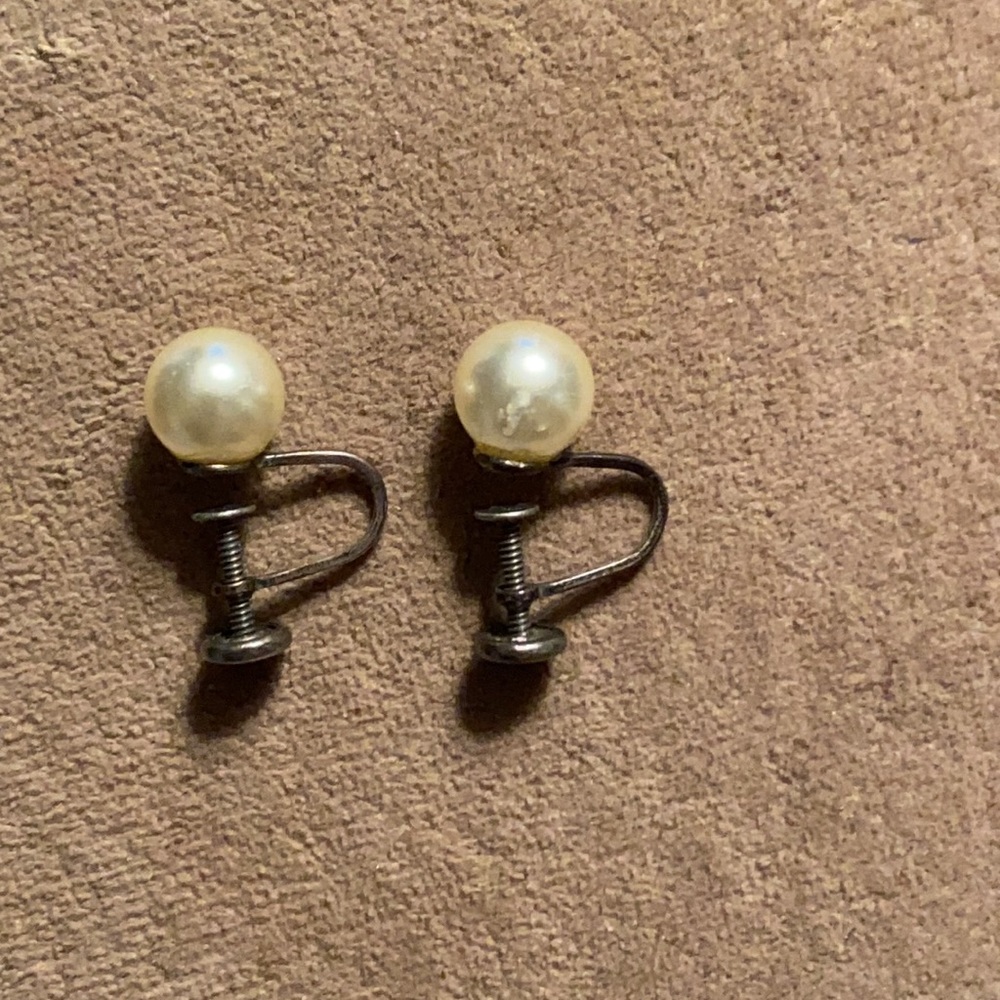 4 for $20 MARVELLA Signed Sterling Silver Pearl Screw On Earrings. Vintage